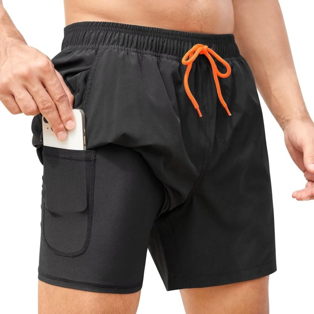 Men's Swim Trunks Quick Dry Bathing Suits 6 Inch Swimming Shorts with Compressio